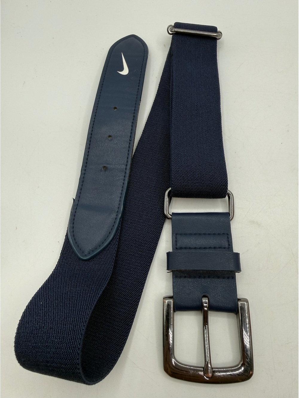 Nike baseball Navy Blue Woven Elastic Belt with Leather Tab